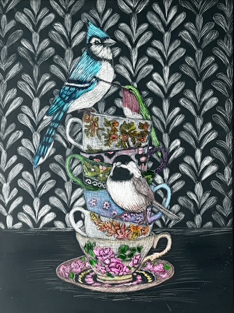 Teacups with Blue Jay